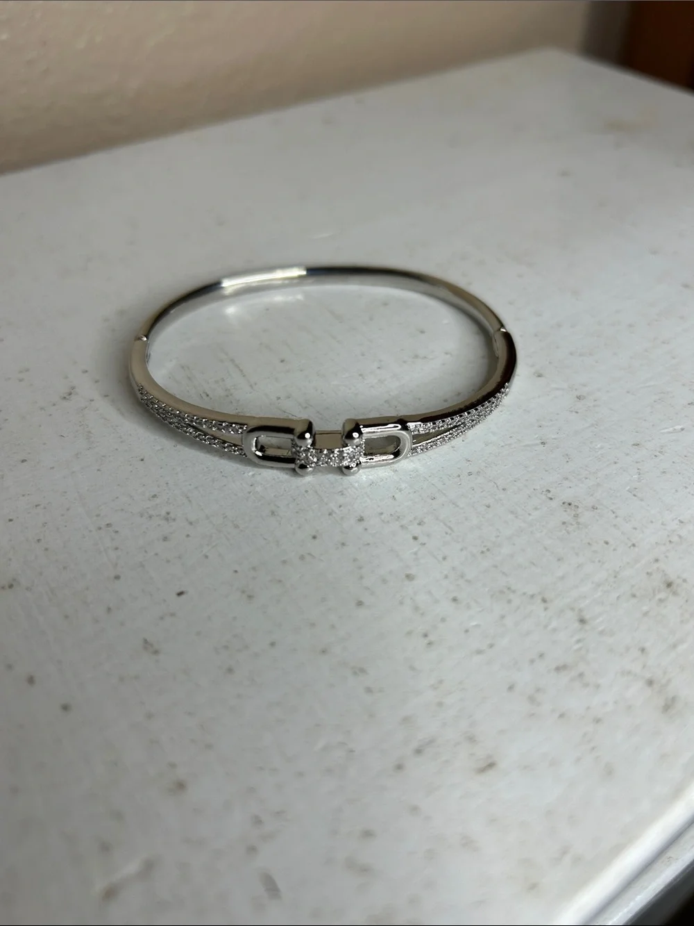 Silver Plated Cubic Zirconia Western Horse Bit Style Bangle Bracelet - Picture 2 of 3